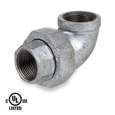 1/2 in. NPT Threaded - Union Elbow with Brass Seat - 300# Malleable Iron  Galvanized Pipe Fitting - UL Listed